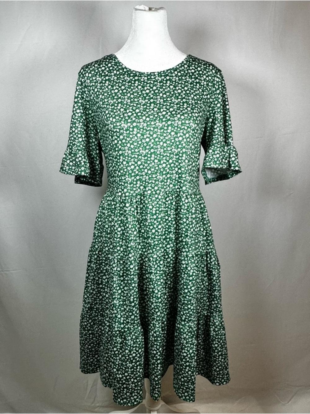Green Floral Midi Dress with Ruffle Sleeves and tie back— Casual Everyday Fit